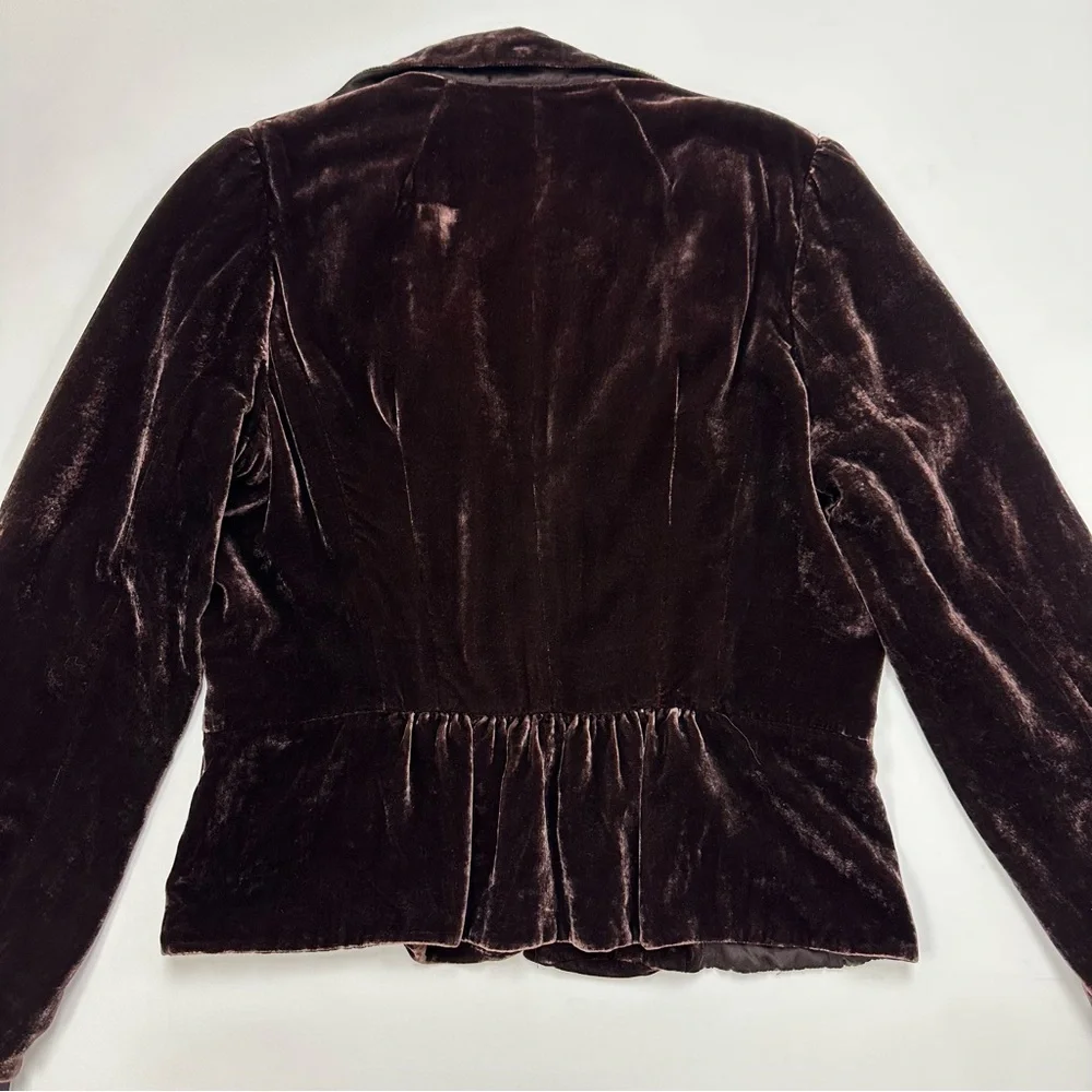 Brown velvet ruched ruffles blazer whimsigoth peplum Operacore Vamp Romantic Med - Picture 9 of 9
